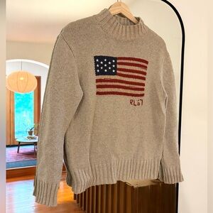 RARE Polo Ralph Lauren Knit Mockneck Sweater with Flag Design size XS